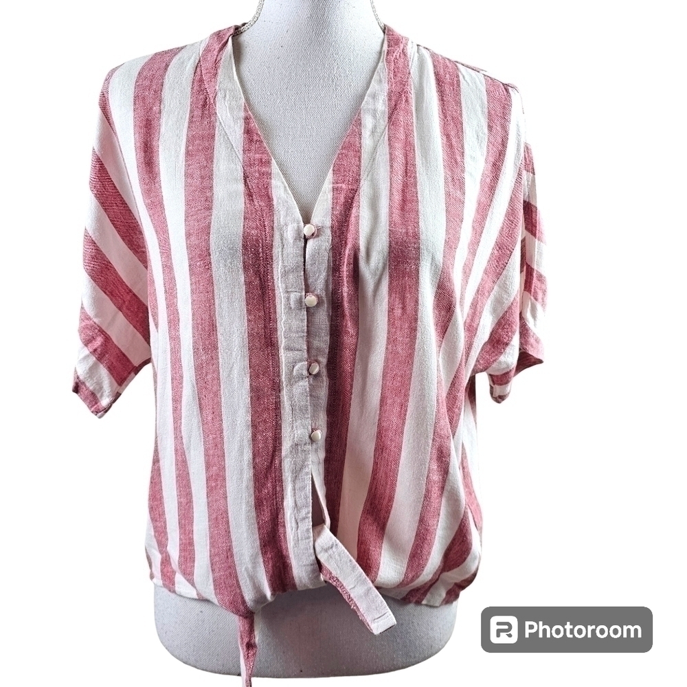 Rails Thea Tie Front Button Up Linen Blouse Sevil… - image 5